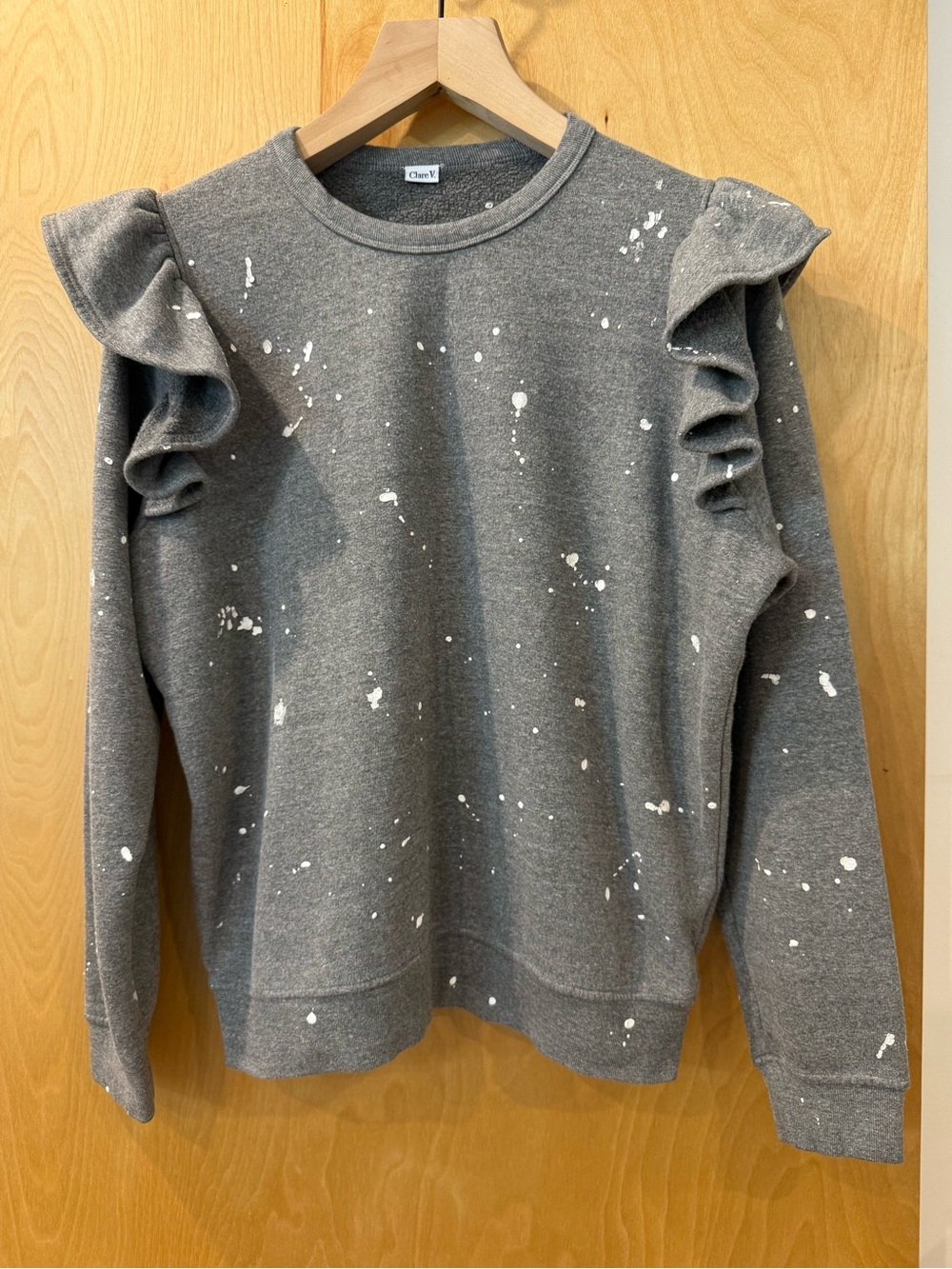Clare V printed Gray Ruffle Shoulder Sweatshirt
